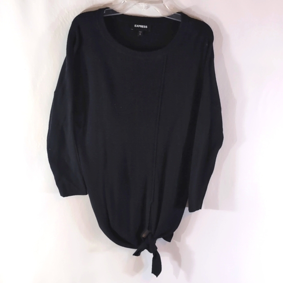 Express Black 3/4 Sleeve Tie Front Sweater Top Shirt Size M Medium - Picture 1 of 3